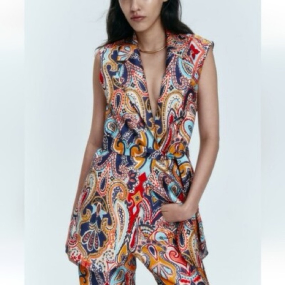 (NWT) Zara Paisley Print Belted Vest Dress - Picture 4 of 4